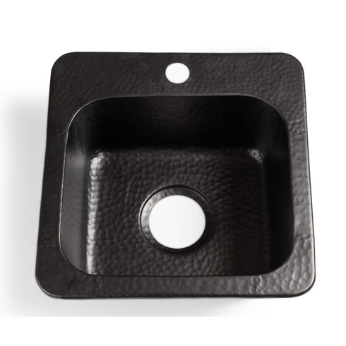 Hand Hammered Aluminum 15 inch Baxter Square Bar Sink - Matte Black